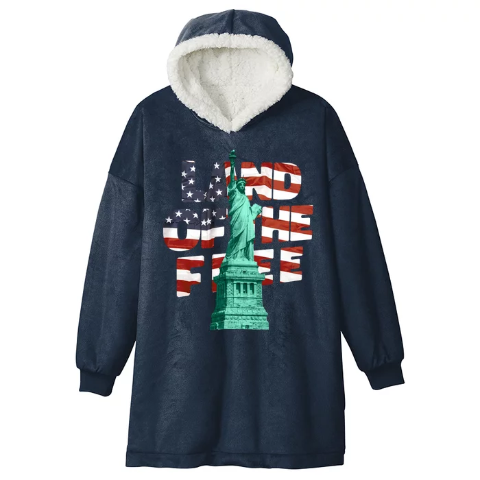 Land Of The Free Statue Of Liberty American Flag Hooded Wearable Blanket