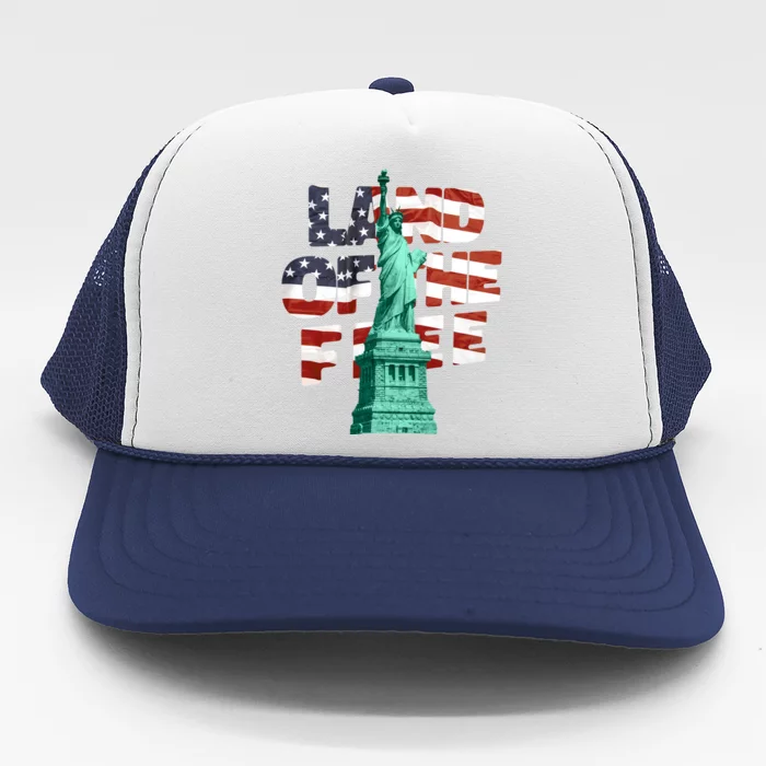 Land Of The Free Statue Of Liberty American Flag Trucker Hat