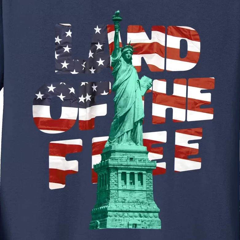 Land Of The Free Statue Of Liberty American Flag Kids Long Sleeve Shirt