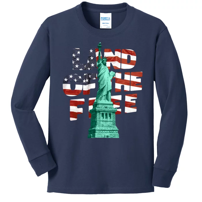 Land Of The Free Statue Of Liberty American Flag Kids Long Sleeve Shirt