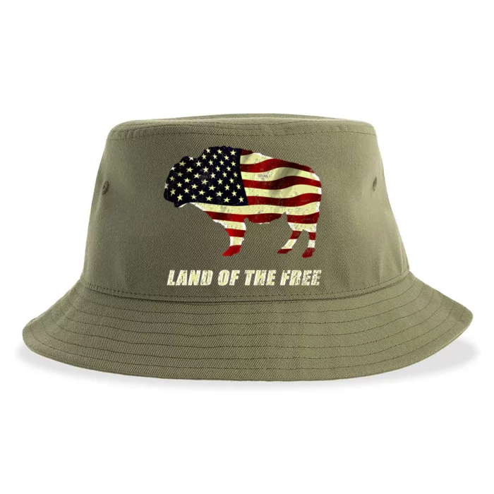 Land Of The Free Bison American Flag Cool Distressed Meaningful Gift Sustainable Bucket Hat