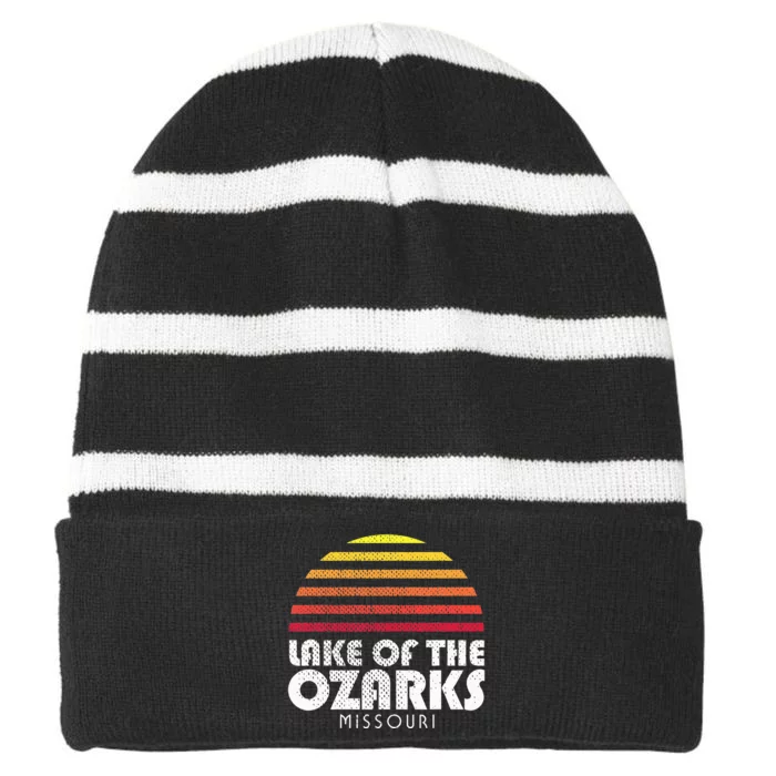 Lake Of The Ozarks Ms Retro Vintage Style Sunset Striped Beanie with Solid Band