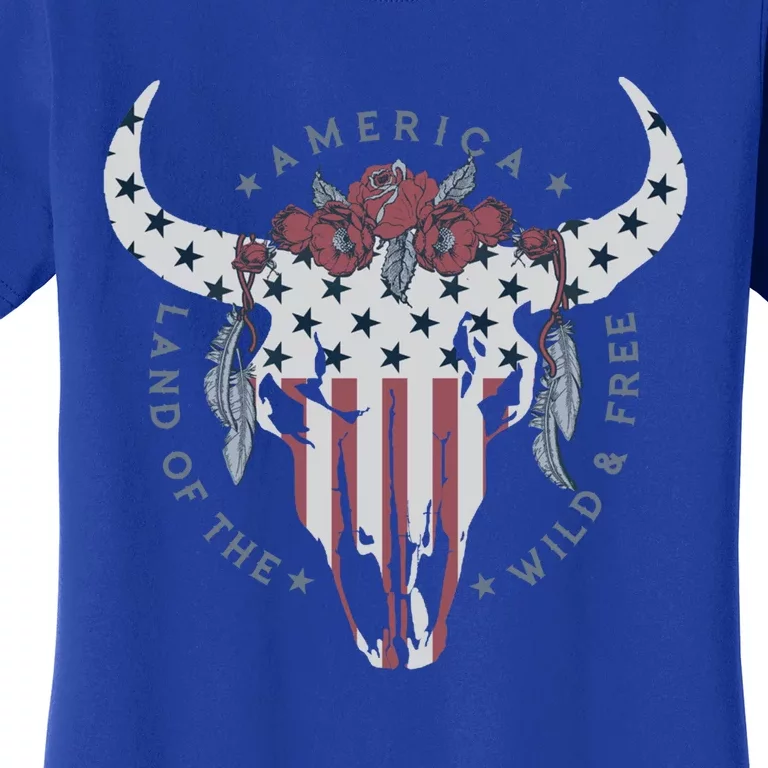 Land Of The Free Bull Skull Cute Gift Women's T-Shirt