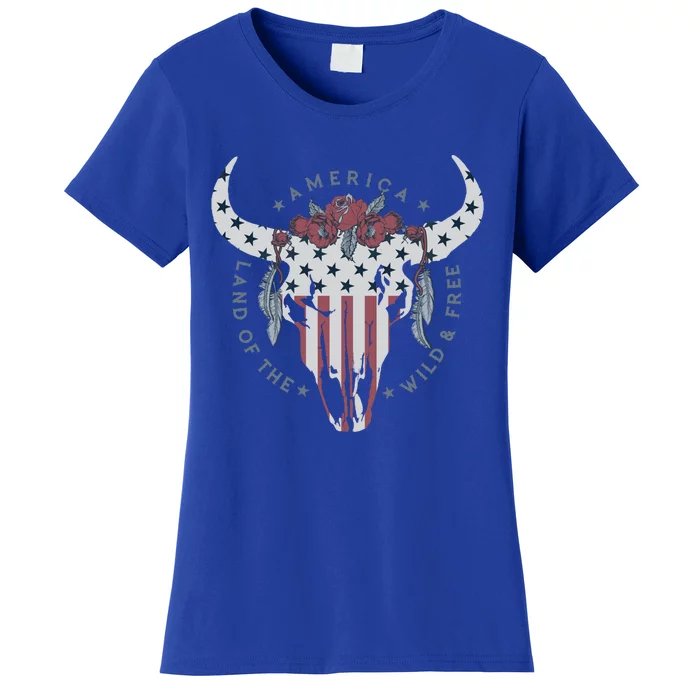 Land Of The Free Bull Skull Cute Gift Women's T-Shirt