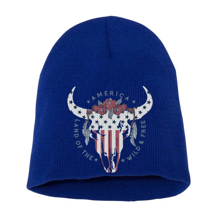 Land Of The Free Bull Skull Cute Gift Short Acrylic Beanie