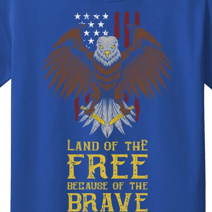 Land Of The Free Because Of The Brave Eagle Over Flag Gift Kids T-Shirt