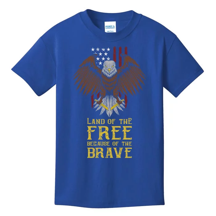 Land Of The Free Because Of The Brave Eagle Over Flag Gift Kids T-Shirt