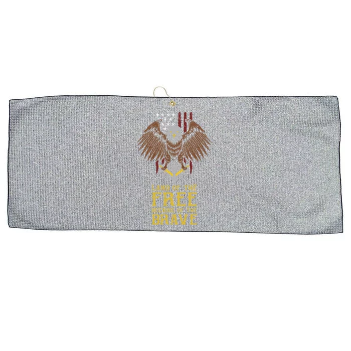 Land Of The Free Because Of The Brave Eagle Over Flag Gift Large Microfiber Waffle Golf Towel