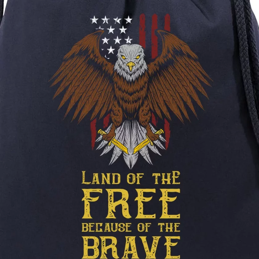 Land Of The Free Because Of The Brave Eagle Over Flag Gift Drawstring Bag