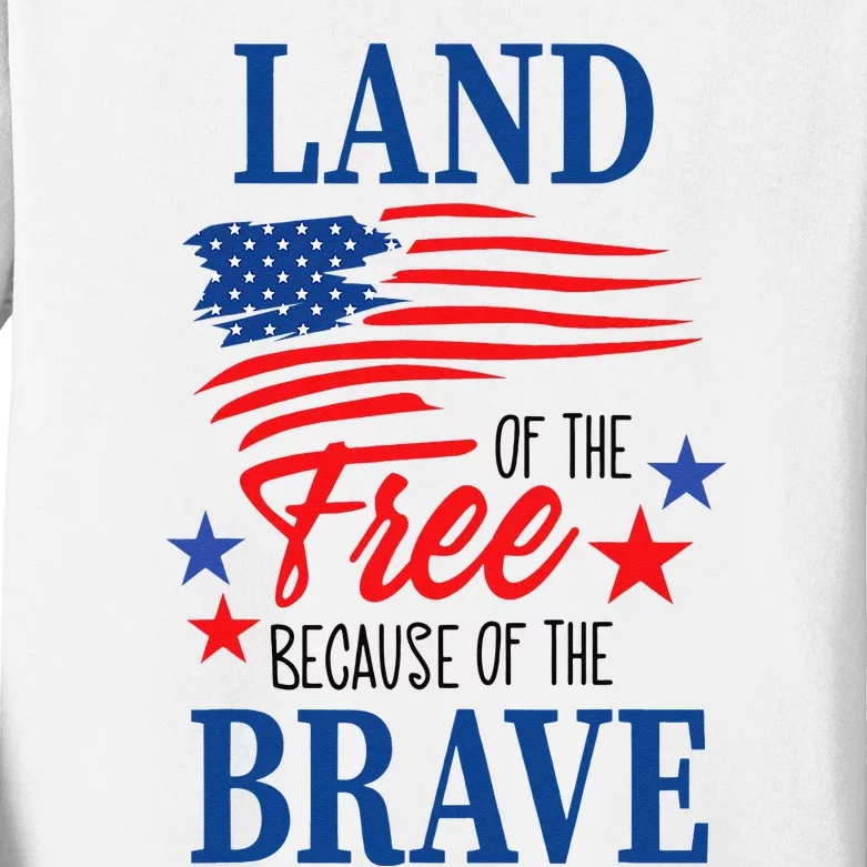 Land Of The Free Because Of The Brave America Flag Lover Kids Long Sleeve Shirt