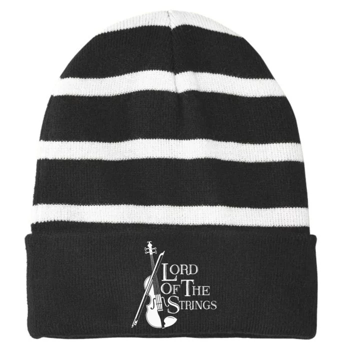 Lord Of The Strings Violin Musician Humor Striped Beanie with Solid Band