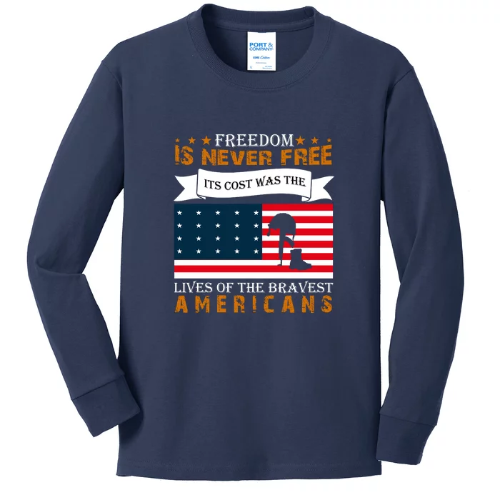 Live Of The Bravest Americans Memorial Day Gift American Flag Kids Long Sleeve Shirt