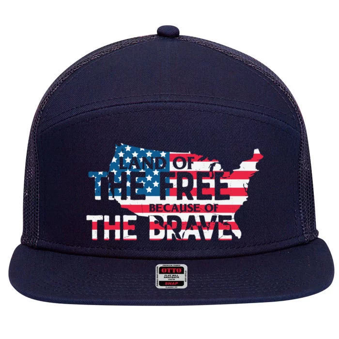 Land Of The Free Because Of The Brave Plus Size Clothes For Men, Women, Family 7 Panel Mesh Trucker Snapback Hat