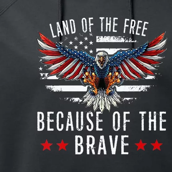 Land Of The Free Because Of The Brave Memorial Day Patriotic Performance Fleece Hoodie