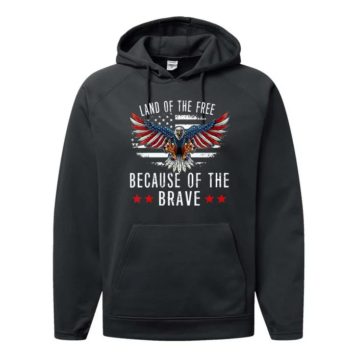 Land Of The Free Because Of The Brave Memorial Day Patriotic Performance Fleece Hoodie