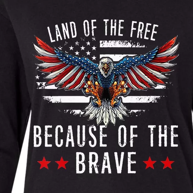 Land Of The Free Because Of The Brave Memorial Day Patriotic Womens Cotton Relaxed Long Sleeve T-Shirt