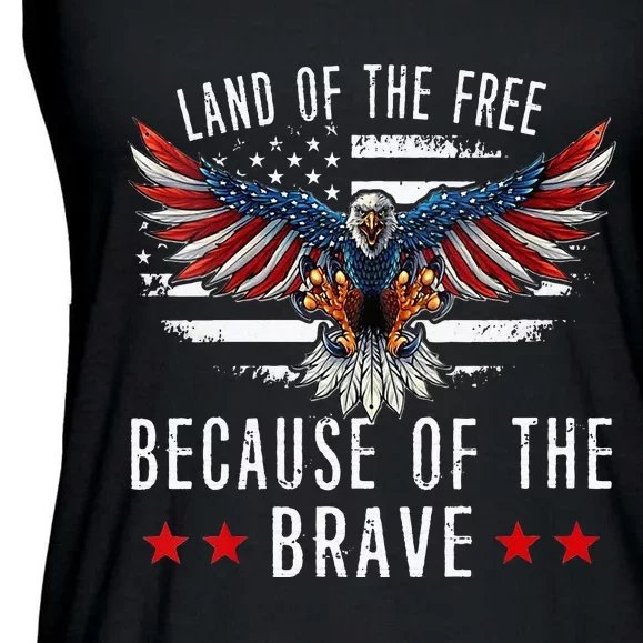 Land Of The Free Because Of The Brave Memorial Day Patriotic Ladies Essential Flowy Tank