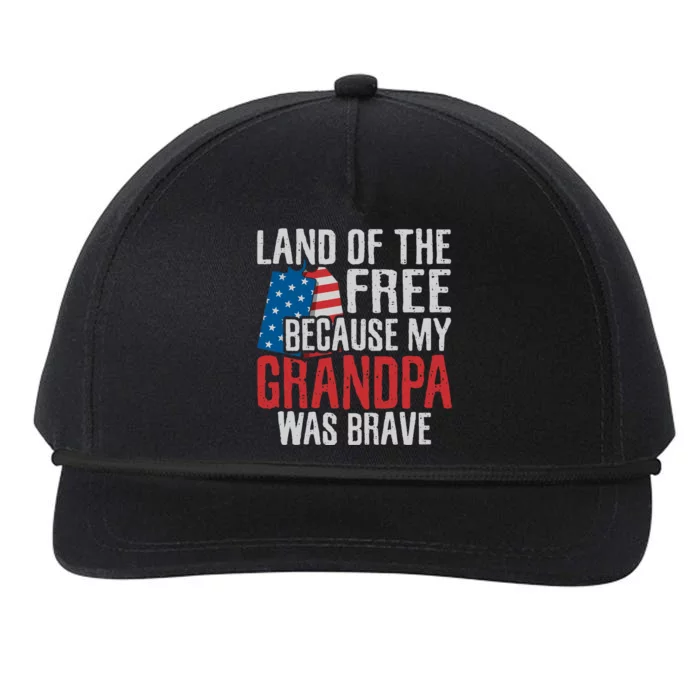 Land Of The Free Because My Grandpa Was Brave Veteran Snapback Five-Panel Rope Hat