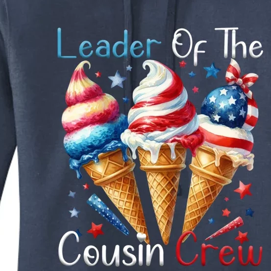 Leader Of The Cousin Crew 4th Of July Ice Cream Us Flag Funny Gift Women's Pullover Hoodie