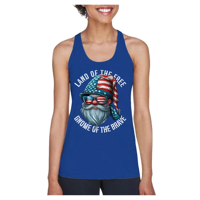 Land Of The Free Gnome Of The Brave 4th Of July Gnomes Gift Women's Racerback Tank