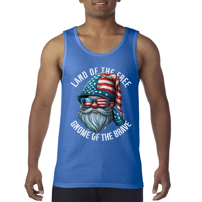 Land Of The Free Gnome Of The Brave 4th Of July Gnomes Gift Tank Top