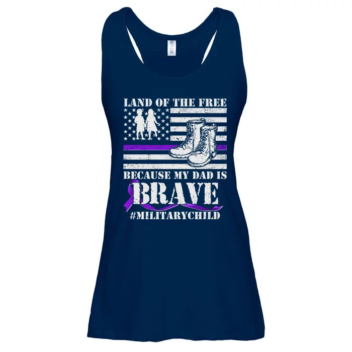 Land Of The Free Because My Dad Is Brave #MilitaryChild Ladies Essential Flowy Tank