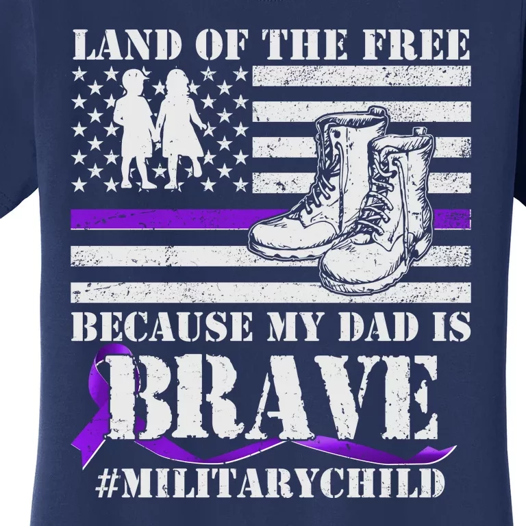 Land Of The Free Because My Dad Is Brave #MilitaryChild Women's T-Shirt