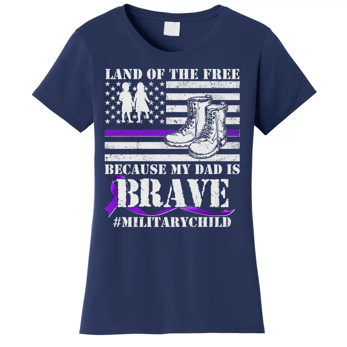 Land Of The Free Because My Dad Is Brave #MilitaryChild Women's T-Shirt