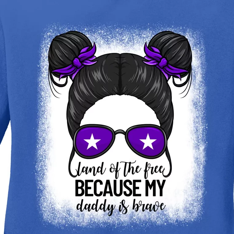 Land Of The Free Because My Daddy Is Brave Purple Up Gift Ladies Long Sleeve Shirt