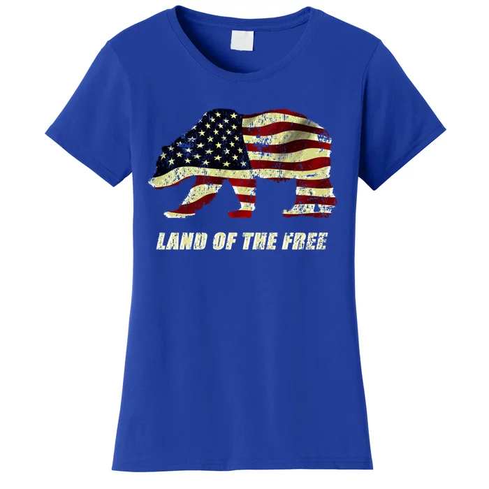 Land Of The Free Bear American Flag Cool Distressed Cute Gift Women's T-Shirt