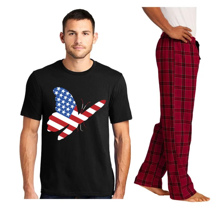 Land Of The Free Usa Flag Butterfly Proud American Veterans Great Gift Pajama Set