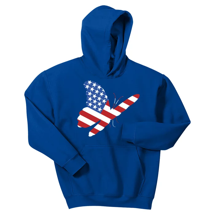 Land Of The Free Usa Flag Butterfly Proud American Veterans Great Gift Kids Hoodie