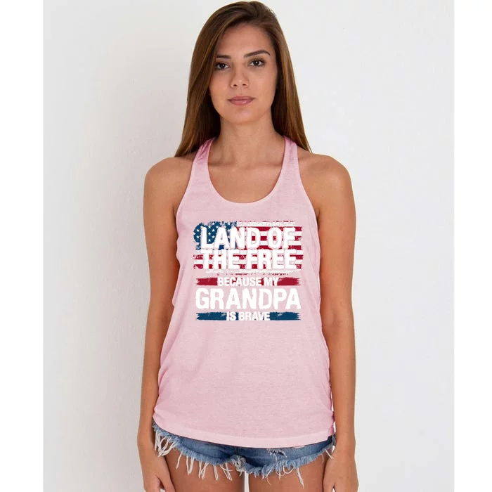 Land Of The Free Because My Grandpa Is Brave Veteran Army Gift Women's Knotted Racerback Tank