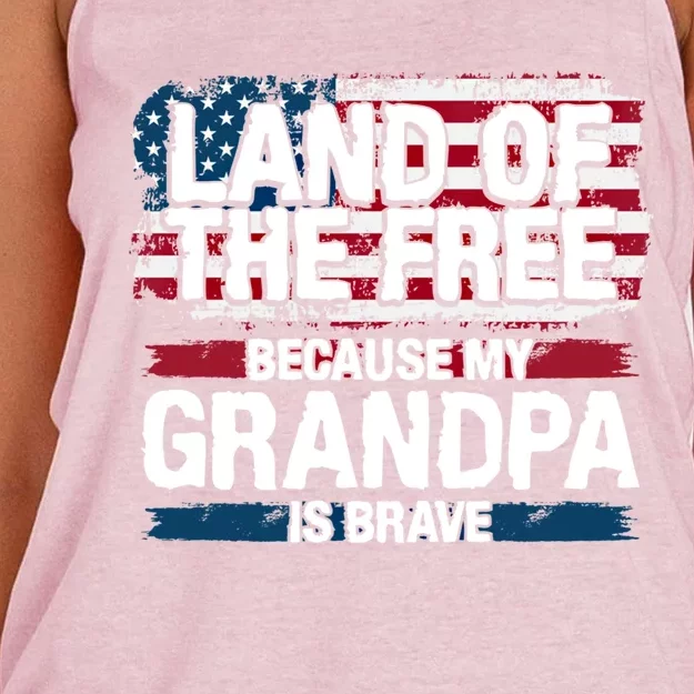 Land Of The Free Because My Grandpa Is Brave Veteran Army Gift Women's Knotted Racerback Tank