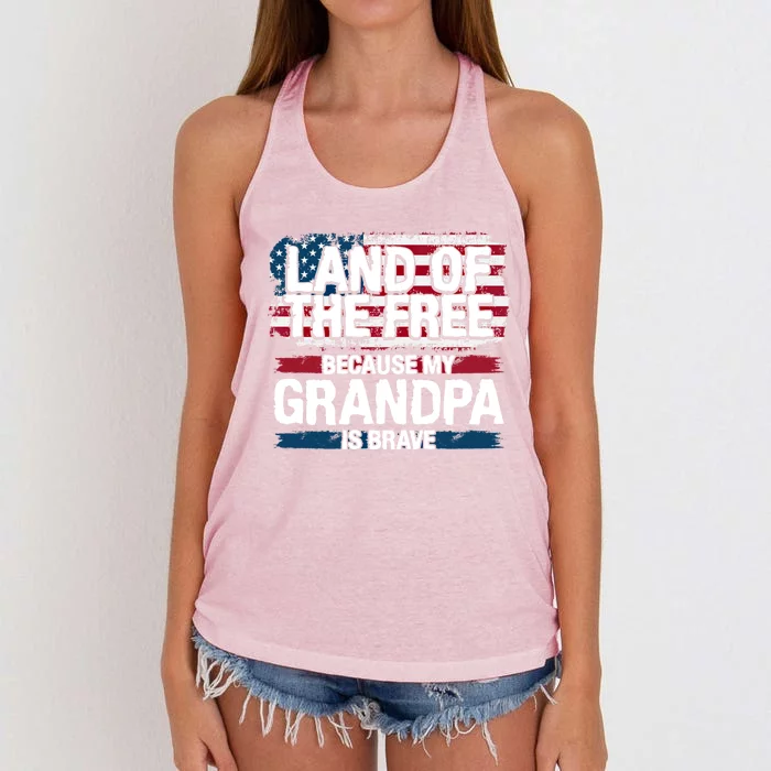 Land Of The Free Because My Grandpa Is Brave Veteran Army Gift Women's Knotted Racerback Tank