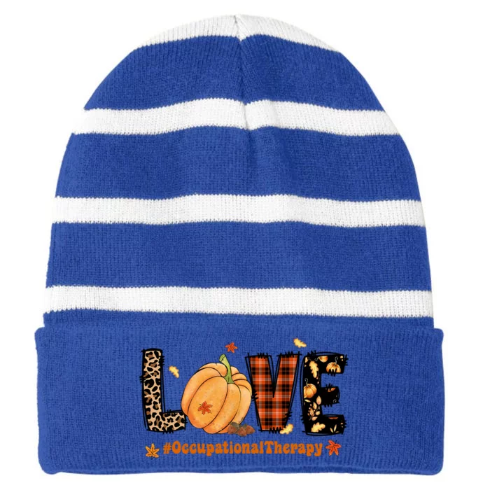 Love Occupational Therapy Ot Leopard Retro Pumpkin Fall Days Funny Gift Striped Beanie with Solid Band