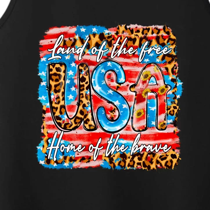 Land Of The Free Because Of The Brave 4th Of July Leopard Great Gift Performance Tank