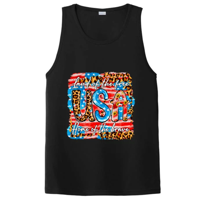 Land Of The Free Because Of The Brave 4th Of July Leopard Great Gift Performance Tank