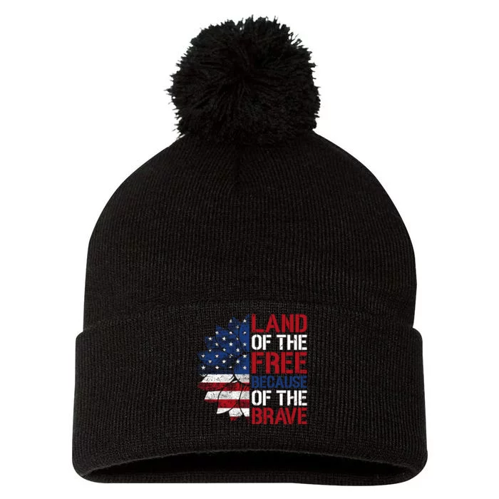 Land Of The Free Memorial Day Patriotic Graphic Pom Pom 12in Knit Beanie