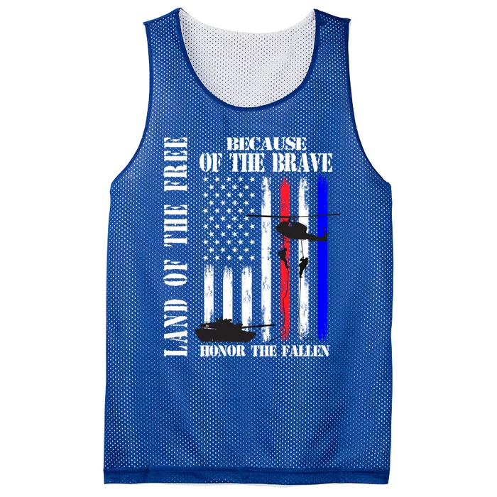 Land Of The Free Because Of The Brave Honor The Fallen Flag Gift Mesh Reversible Basketball Jersey Tank