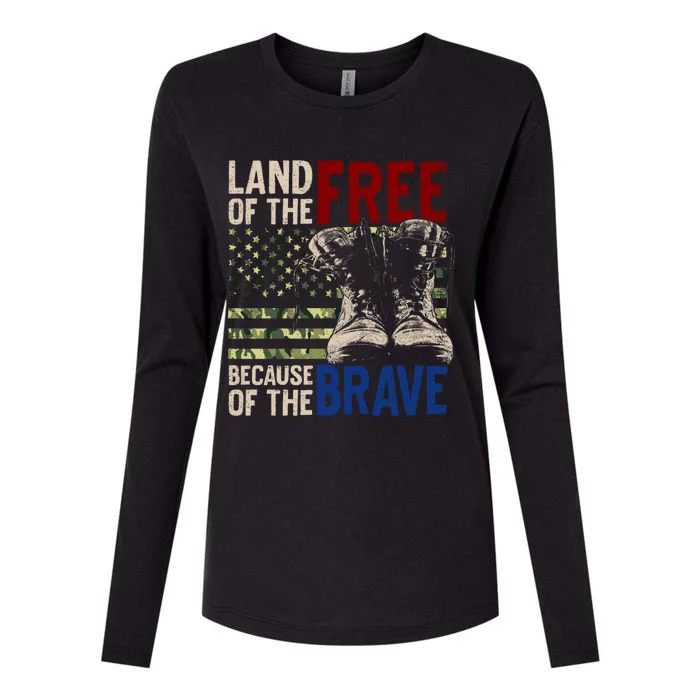 Land Of The Free Because Of The Brave Gift Vintage Us Flag Womens Cotton Relaxed Long Sleeve T-Shirt