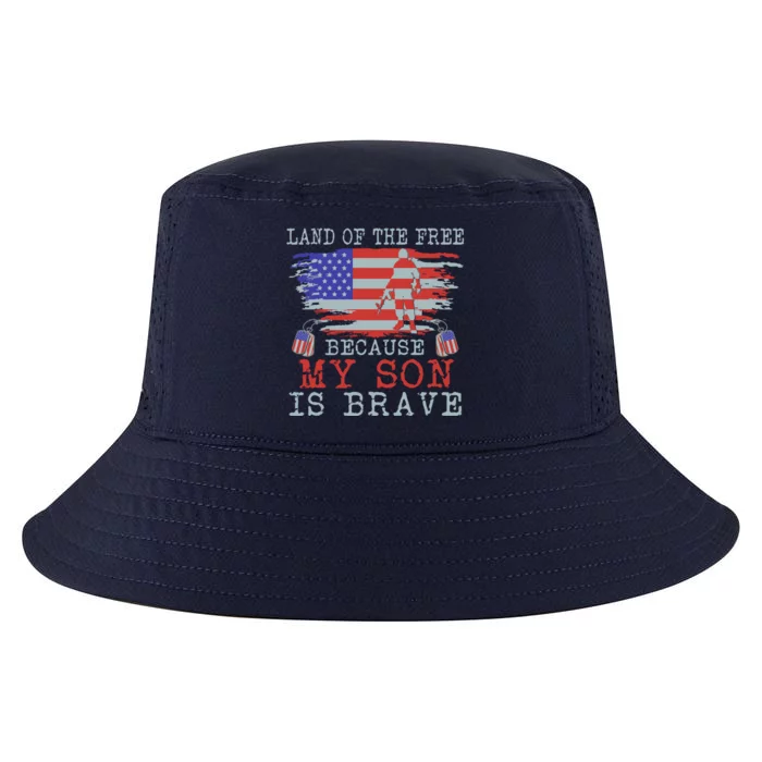 Land Of The Free Because My Son Is Brave Funny Gift Military Son Gift Cool Comfort Performance Bucket Hat