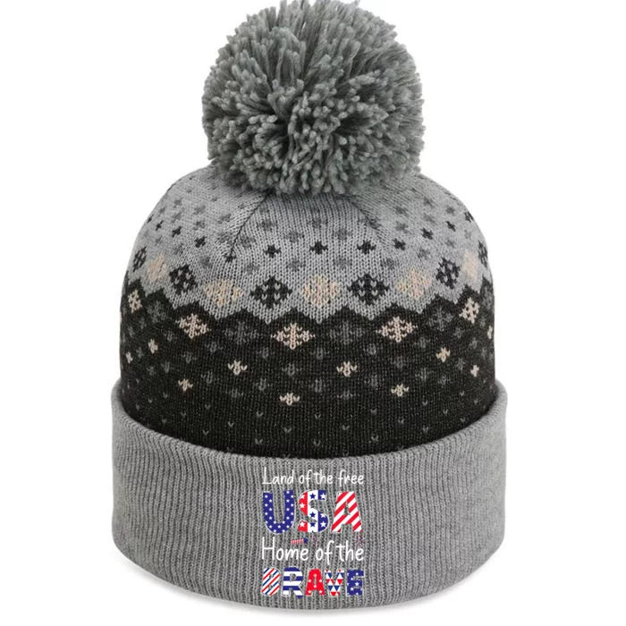 Land Of The Free Because Of The Brave Usa Meaningful Gift The Baniff Cuffed Pom Beanie