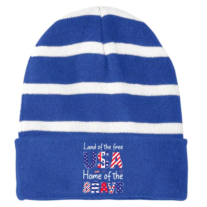 Land Of The Free Because Of The Brave Usa Meaningful Gift Striped Beanie with Solid Band