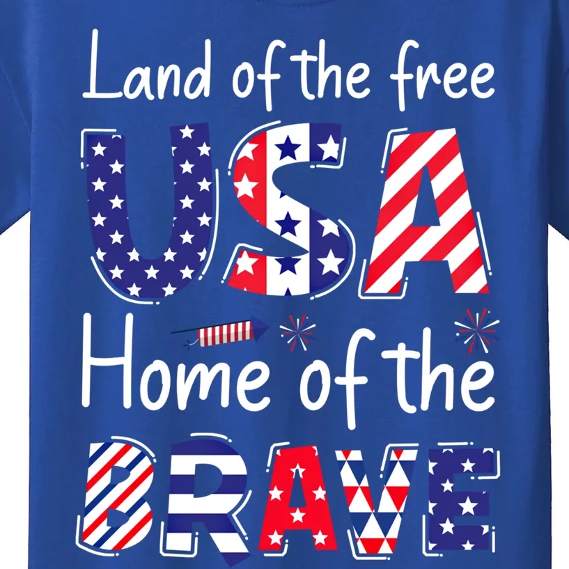 Land Of The Free Because Of The Brave Usa Meaningful Gift Kids T-Shirt