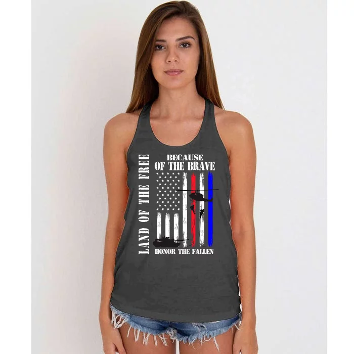 Land Of The Free Because Of The Brave Honor The Fallen Flag Funny Gift Women's Knotted Racerback Tank