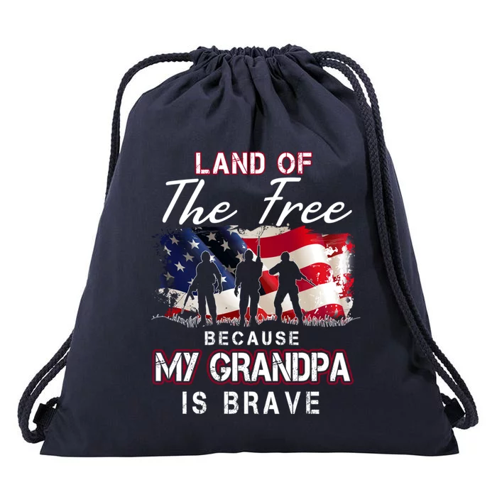 Land Of The Free Because My Grandpa Is Brave Meaningful Gift Drawstring Bag