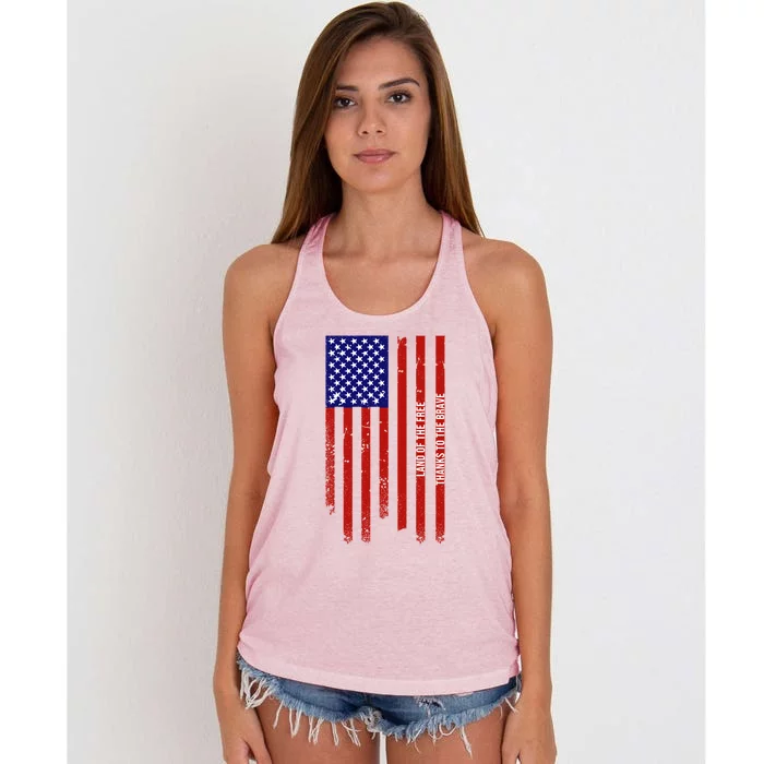 Land Of The Free Thanks To The Brave Veterans Day Gift Women's Knotted Racerback Tank