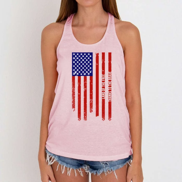 Land Of The Free Thanks To The Brave Veterans Day Gift Women's Knotted Racerback Tank