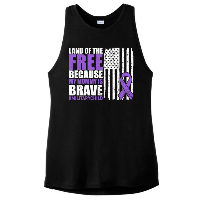 Land Of The Free Because My Mommy Is Brave #Militarychild Ladies Tri-Blend Wicking Tank